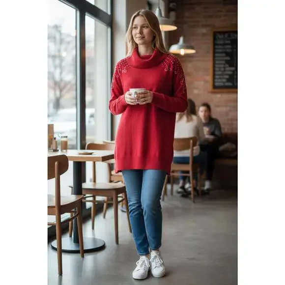 Ruby Rd. Cowl Neck Hem Knit Sweater - NWT - Picture 1 of 4